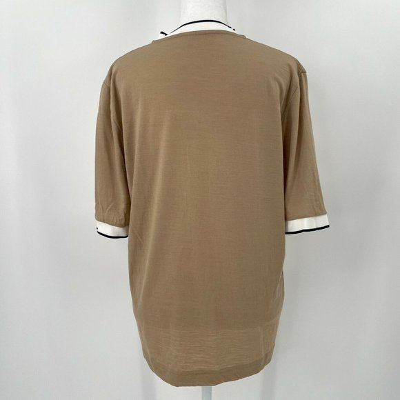 ARKET Merino Wool T Shirt Top Short Sleeve Beige Brown size Medium - Picture 5 of 11